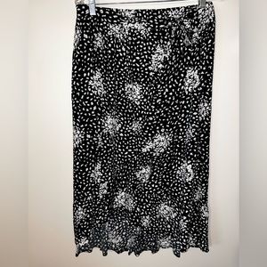 black and white midi asymmetrical skirt